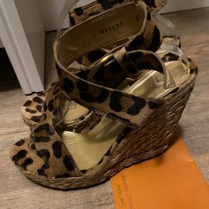 Stuart Weitzman X-ray leopard sandals wedge